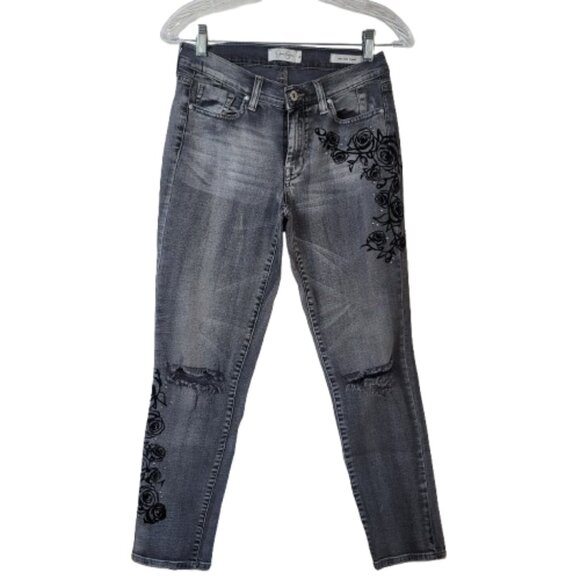 Jessica Simpson Mika Best Friend Gray Floral Embroidered Distressed Jeans - Picture 1 of 16